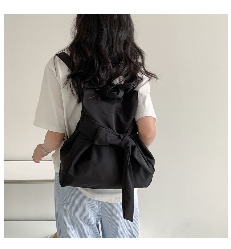 Bow Flap Nylon Plain Backpack