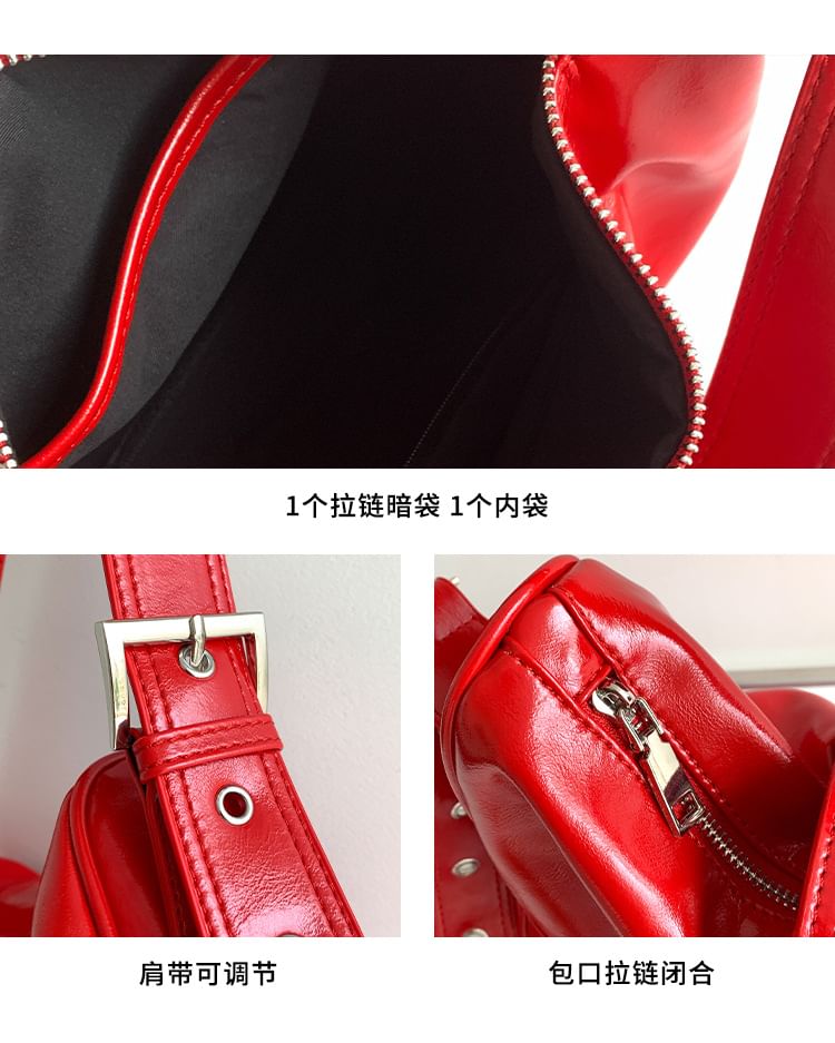 Shoulder Buckled Bag Plain Leather Faux