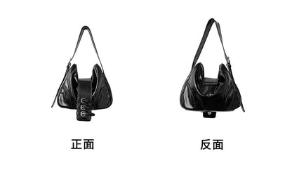 Shoulder Buckled Bag Plain Leather Faux