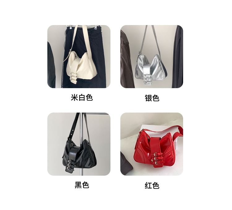 Shoulder Buckled Bag Plain Leather Faux