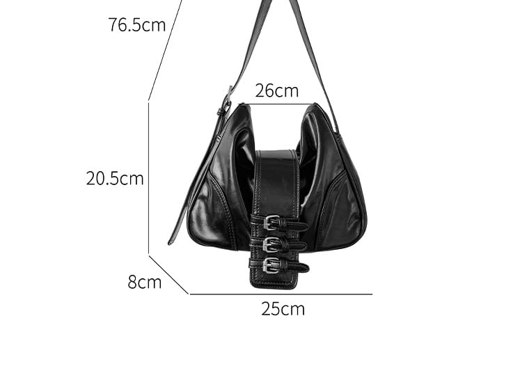 Shoulder Buckled Bag Plain Leather Faux