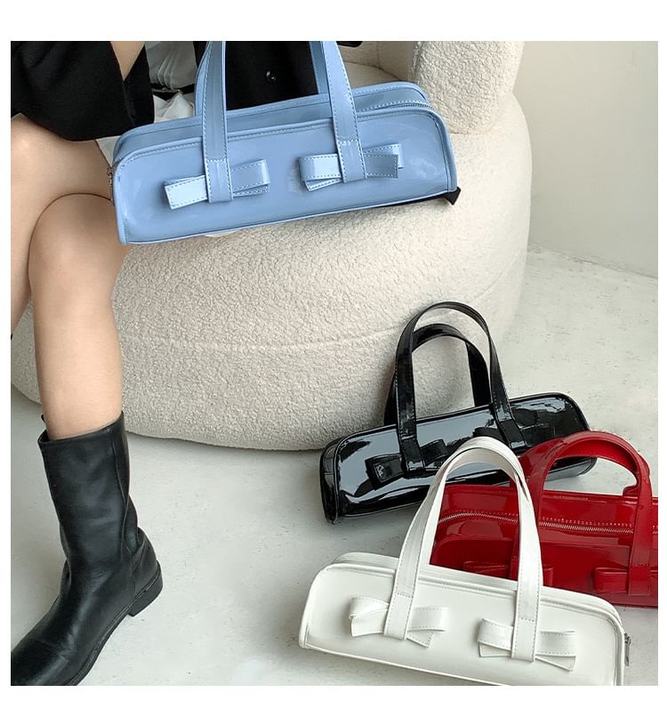 Plain Accent Patent Bag Shoulder Bow Leather