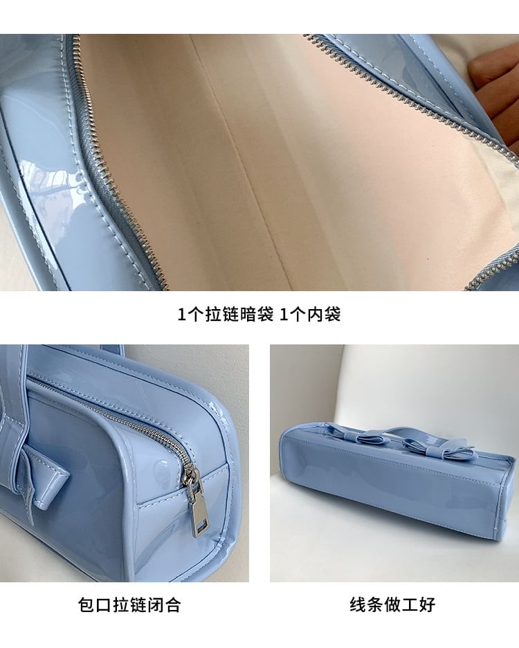 Plain Accent Patent Bag Shoulder Bow Leather