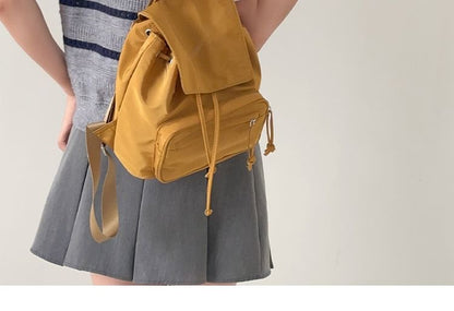 Plain Drawstring Nylon Flap Backpack