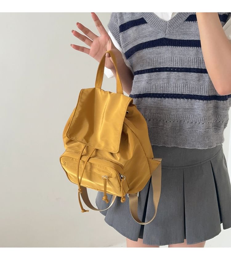 Plain Drawstring Nylon Flap Backpack