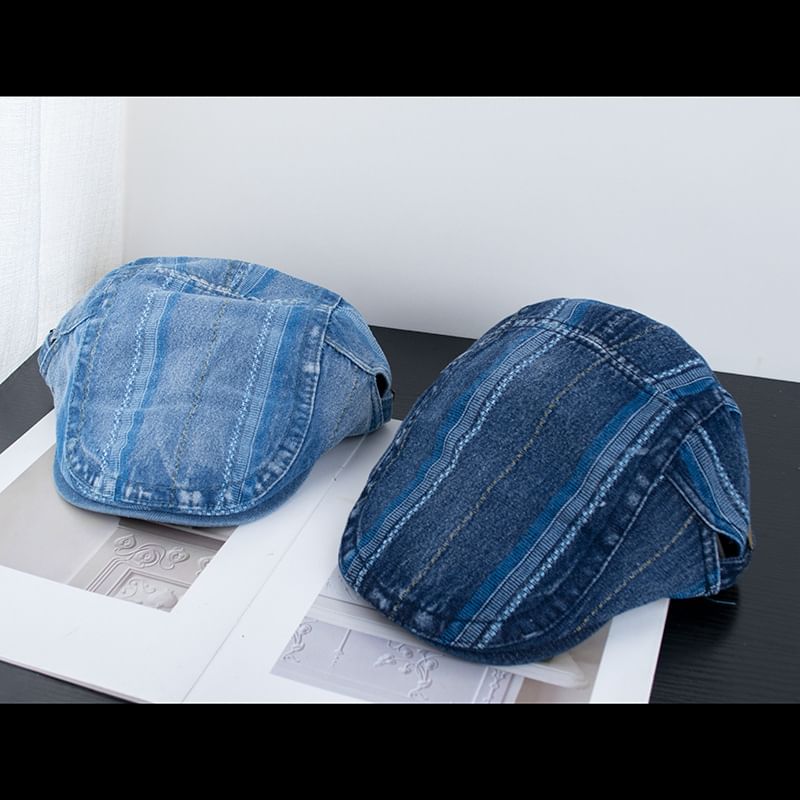 Flat Denim Washed Striped Cap