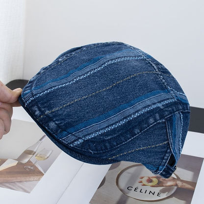 Flat Denim Washed Striped Cap