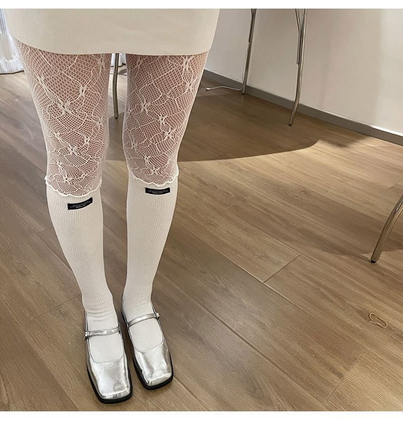 Lace Panel Mock Two Piece Tights