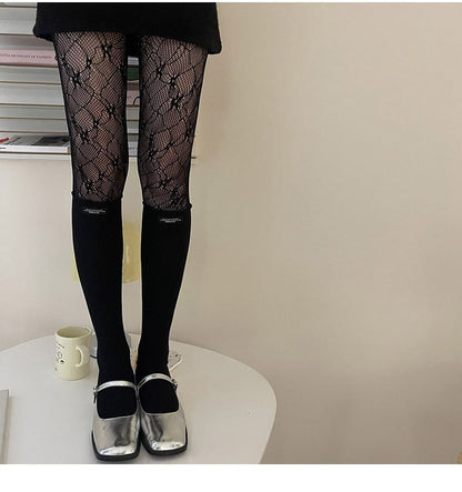 Lace Panel Mock Two Piece Tights