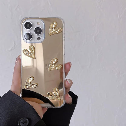 Heart Embossed Mirror Phone Case For iPhone 16, 16 Plus, 16 Pro, 16 Pro Max, 15, 15 Pro, 15 Pro Max, 14, 14 Plus, 14 Pro, 14 Pro Max, 13, 13 Pro, 13 Pro Max