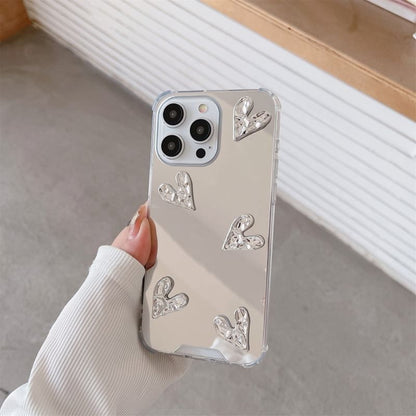 Heart Embossed Mirror Phone Case For iPhone 16, 16 Plus, 16 Pro, 16 Pro Max, 15, 15 Pro, 15 Pro Max, 14, 14 Plus, 14 Pro, 14 Pro Max, 13, 13 Pro, 13 Pro Max