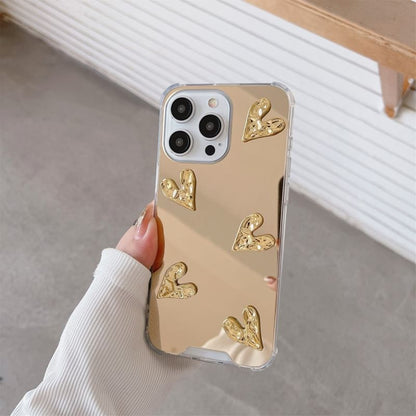 Heart Embossed Mirror Phone Case For iPhone 16, 16 Plus, 16 Pro, 16 Pro Max, 15, 15 Pro, 15 Pro Max, 14, 14 Plus, 14 Pro, 14 Pro Max, 13, 13 Pro, 13 Pro Max