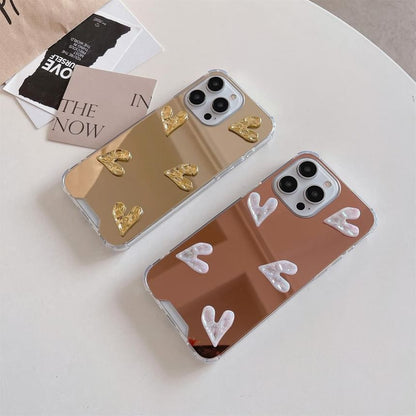 Heart Embossed Mirror Phone Case For iPhone 16, 16 Plus, 16 Pro, 16 Pro Max, 15, 15 Pro, 15 Pro Max, 14, 14 Plus, 14 Pro, 14 Pro Max, 13, 13 Pro, 13 Pro Max