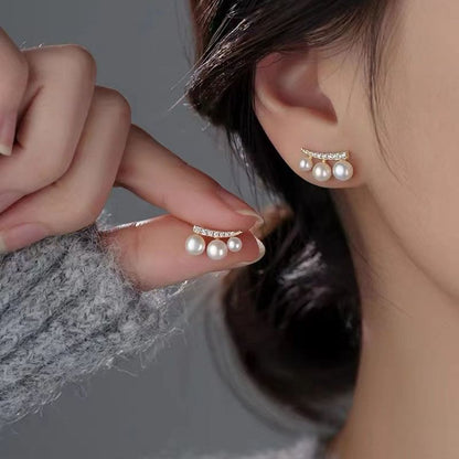 Faux Pearl Rhinestone Climber Earring