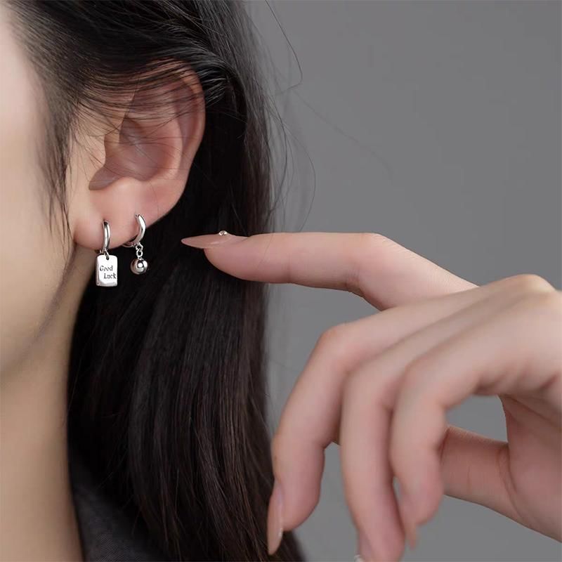 925 Sterling Silver Asymmetrical Huggie Drop Earring