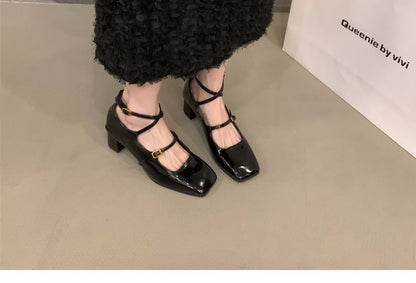 Square-Toe Shoes Heel Jane Mary Chunky