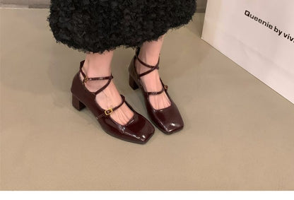 Square-Toe Shoes Heel Jane Mary Chunky