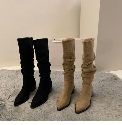 Heel Tall Pointy Boots Chunky