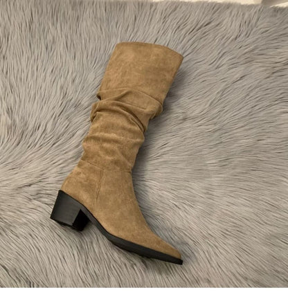 Heel Tall Pointy Boots Chunky