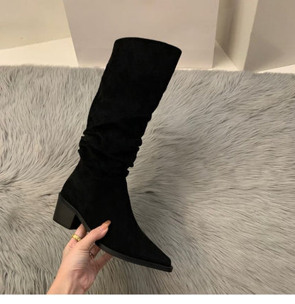 Heel Tall Pointy Boots Chunky