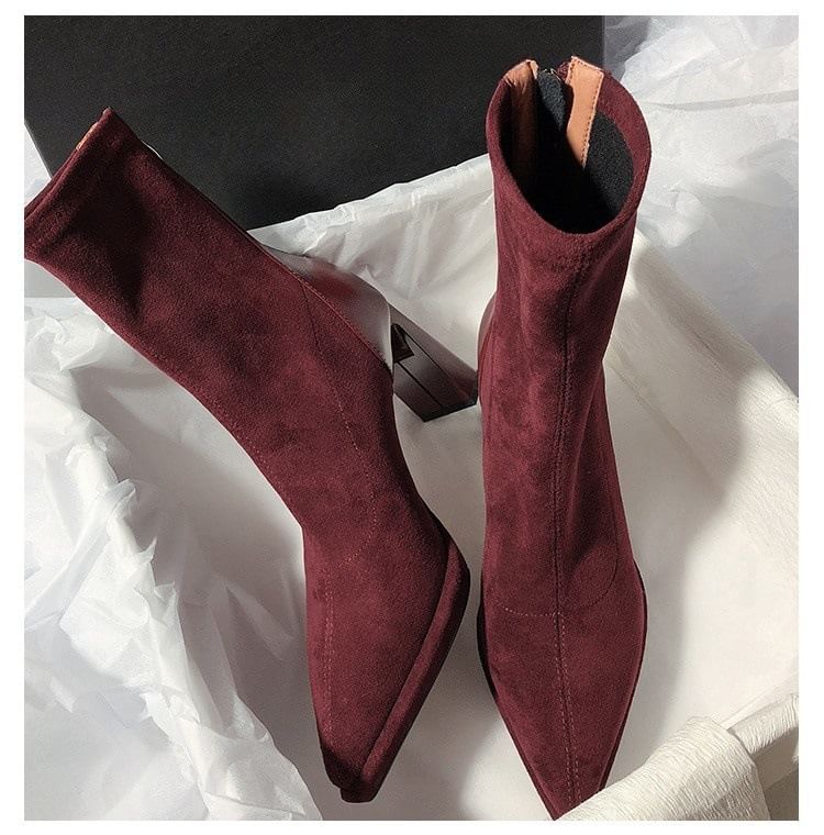 Chunky Short Boots Heel Pointy