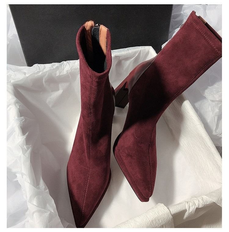 Chunky Short Boots Heel Pointy