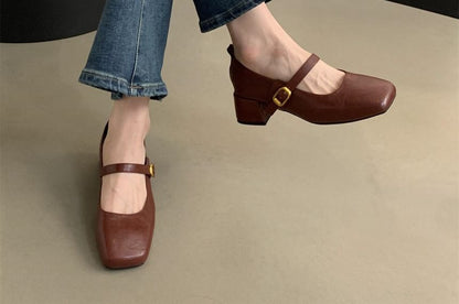 Chunky Jane Mary Heel Square-Toe Shoes