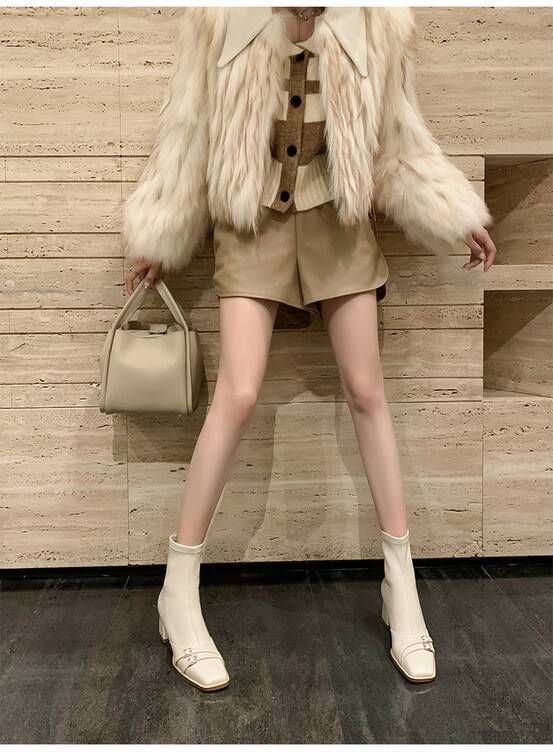 Square-Toe Short Buckled Boots Heel Chunky