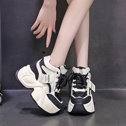Applique Faux Wedge Sneakers Lace-Up Hidden Leather