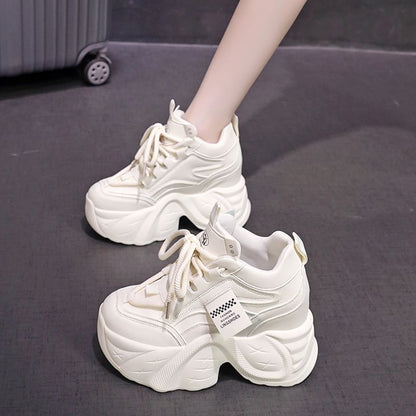 Applique Faux Wedge Sneakers Lace-Up Hidden Leather