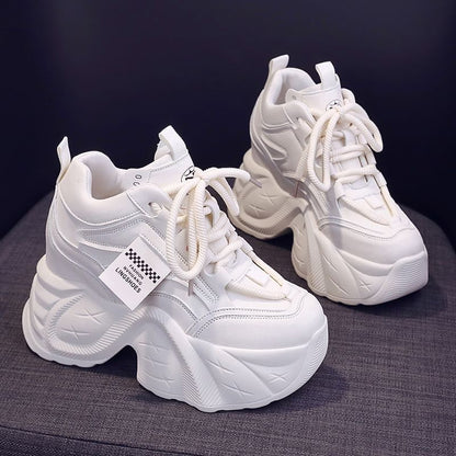 Applique Faux Wedge Sneakers Lace-Up Hidden Leather