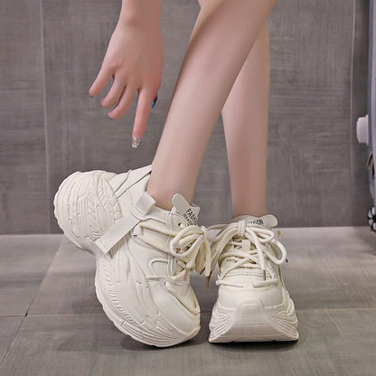 Lace-Up Faux Plain Leather Platform Sneakers