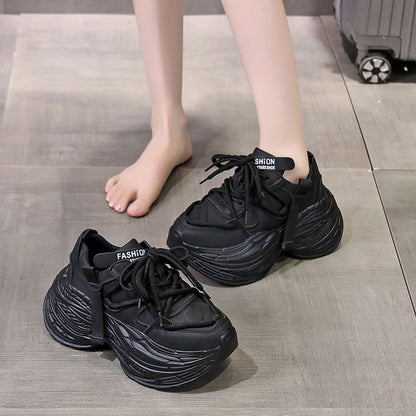 Lace-Up Faux Plain Leather Platform Sneakers