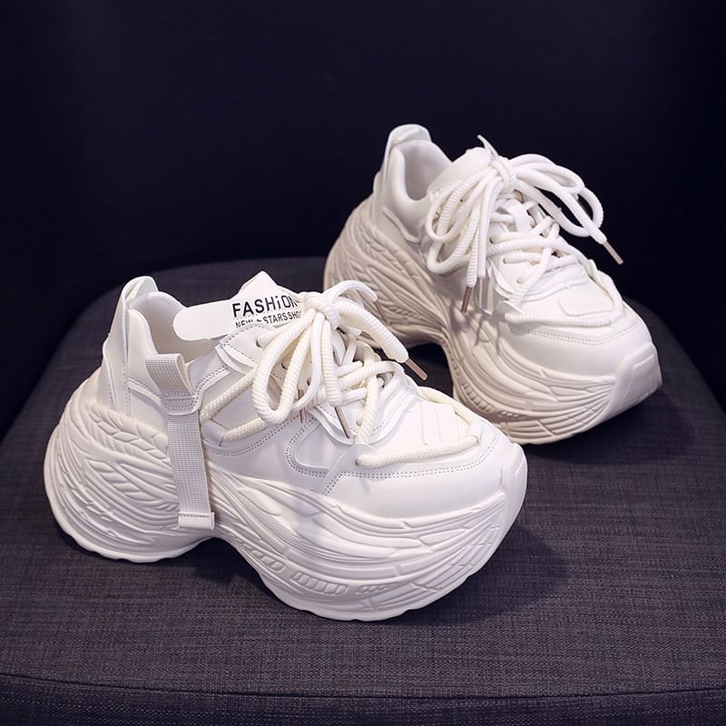 Lace-Up Faux Plain Leather Platform Sneakers