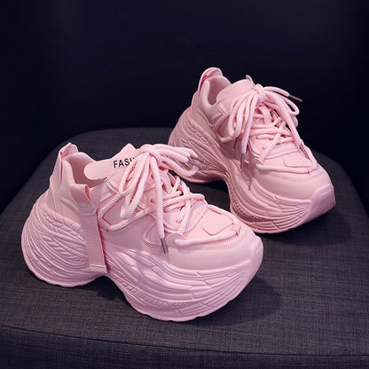 Lace-Up Faux Plain Leather Platform Sneakers