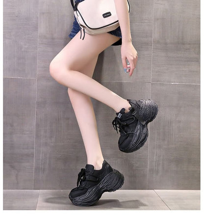Lace-Up Faux Plain Leather Platform Sneakers