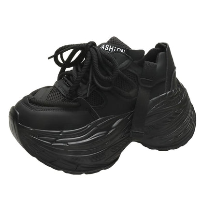 Sneakers Platform Faux Lace-Up Leather Panel Plain Mesh