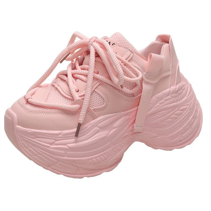 Sneakers Platform Faux Lace-Up Leather Panel Plain Mesh