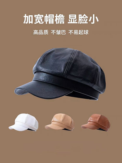 Newsboy Leather Cap Faux Plain