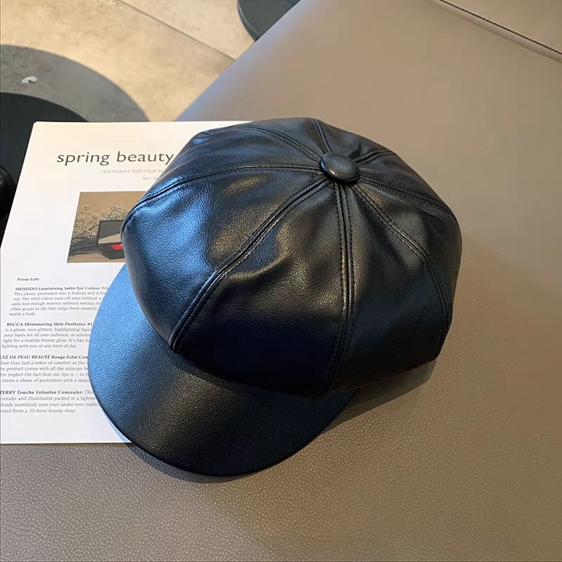 Newsboy Leather Cap Faux Plain