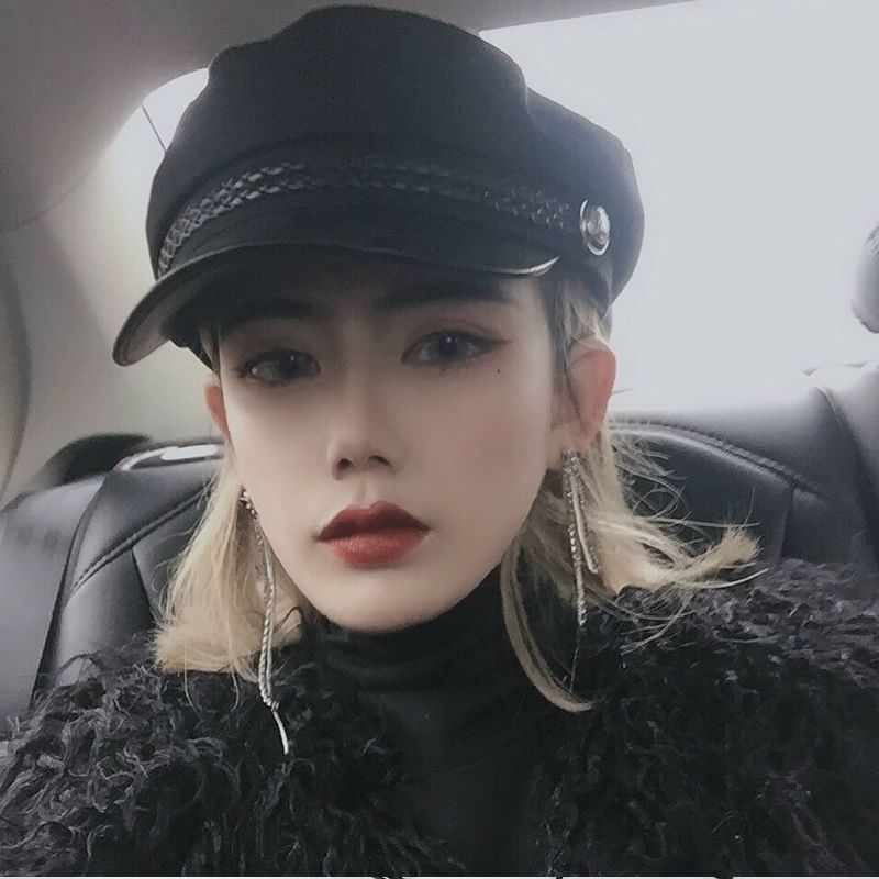 Newsboy Leather Cap Faux Plain