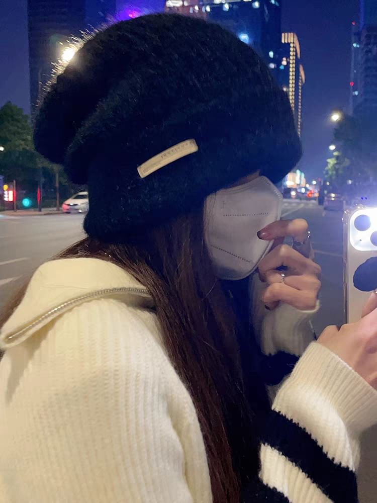 Plain Fuzzy Beanie Knit