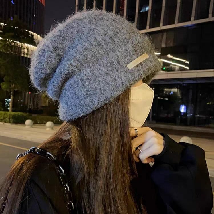 Plain Fuzzy Beanie Knit