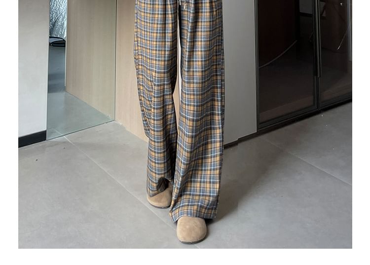 High Waist Plaid Wide Leg Pants (Various Designs)