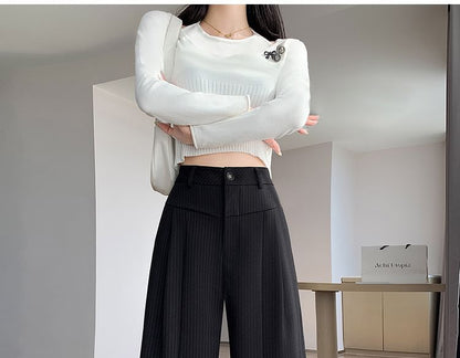 High Waist Striped Wide Leg Suit Pants