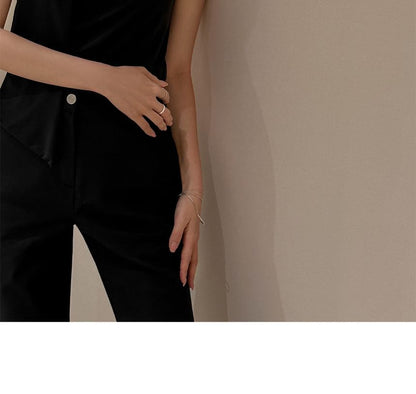 Halter Turtleneck Plain Asymmetrical Slim Fit Top