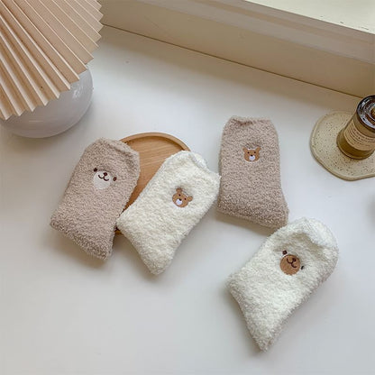 Bear Embroidered Fleece Socks