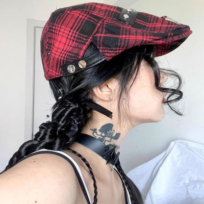 Plaid Accent Newsboy Pin Cap