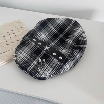 Plaid Accent Newsboy Pin Cap