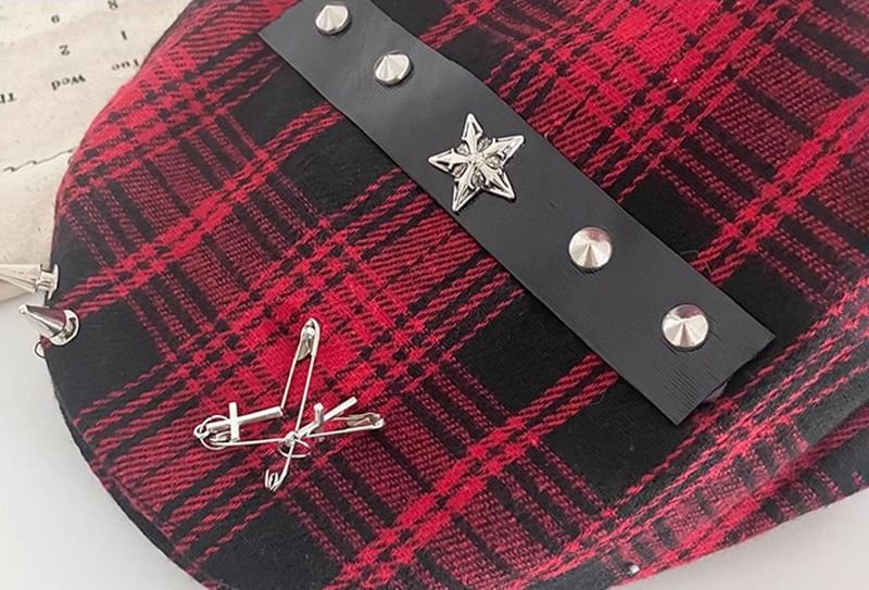 Plaid Accent Newsboy Pin Cap